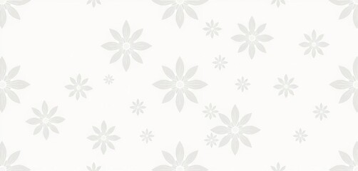 Modern geometric seamless pattern featuring minimalist white line-art flowers on a light grey background,  botanical,  calm
