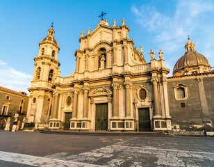 Obraz premium Ancient cathedral facade at dawn