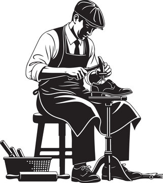 shoemaker working on shoe, black and white clip art preview