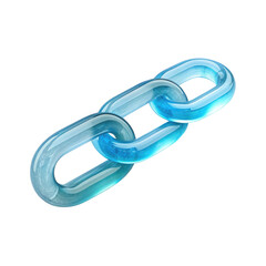 Obraz premium Three connected transparent blue chain links isolated on transparent background