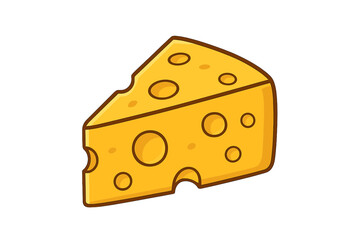 Cheese wedge vector cartoon illustration. Slice of Swiss cheese with holes, isolated dairy food icon. Gourmet snack, appetizer, or ingredient for cooking. Fun graphic.