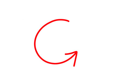 Fototapeta premium Hand drawn refresh arrow icon, doodle drawing of recycle symbol, red scribble drawing refresh sign, curved Arrow pointer highlighter doodle drawing marker isolated on transparent png 