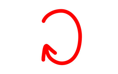 Hand drawn refresh arrow icon, doodle drawing of recycle symbol, red scribble drawing refresh sign, curved Arrow pointer highlighter doodle drawing marker isolated on transparent png 
