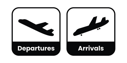 Flight Departures and Arrivals Symbols. Airport Takeoff and Landing Signs.