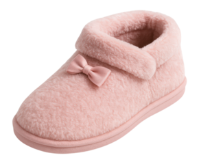 A cozy pink fleece slipper bootie for women, with a plush lining and a cute decorative bow, Isolated on Transparent and White Background