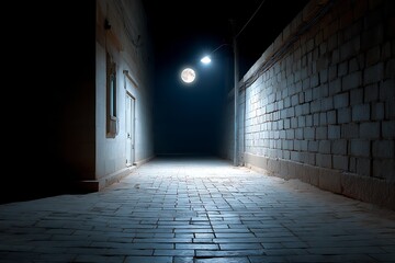 Obraz premium Silver moonlight pouring through narrow alleyways