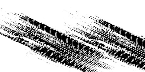 Auto tire tread grunge element. Car and motorcycle tire pattern, wheel tyre tread track. Black tyre print. Vector illustration isolated on white background.