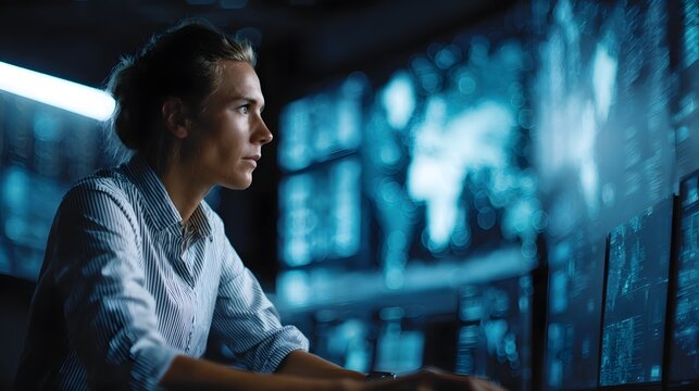 Logistics manager monitoring global shipment dashboard