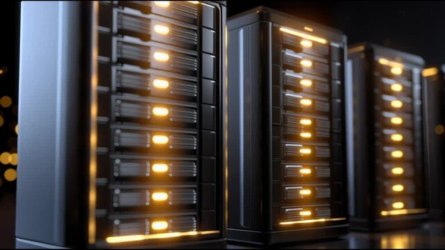 Server data technology network futuristic glowing storage dark modern digital illuminated server racks, advanced quantum computing, futuristic mood