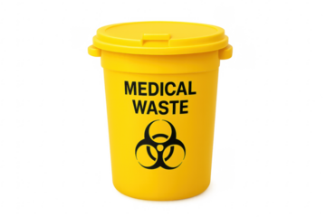 Yellow medical waste bin on transparent background