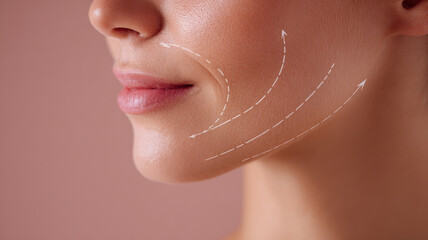 Close-up stylized thread lifting sagging cheek skin