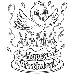 Bold and Easy Cute Bird Coloring Pages 
with Black and white vector illustration