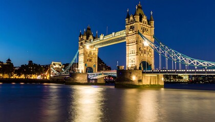 Obraz premium Tower Bridge at night over the Thames River.