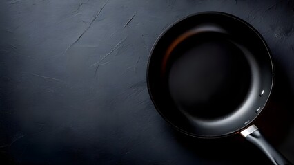 A dark kitchen vibe with an empty black pan and room for a recipe or menu text.

