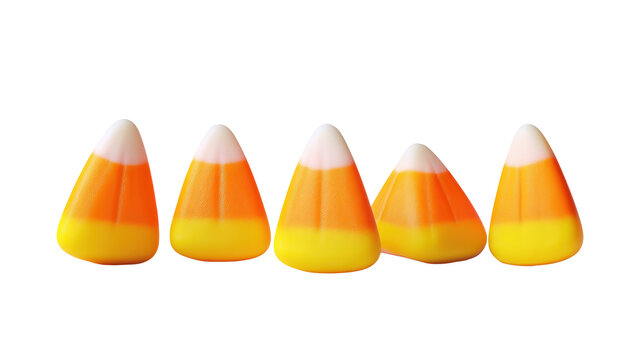 Five candy corn pieces isolated on transparent background