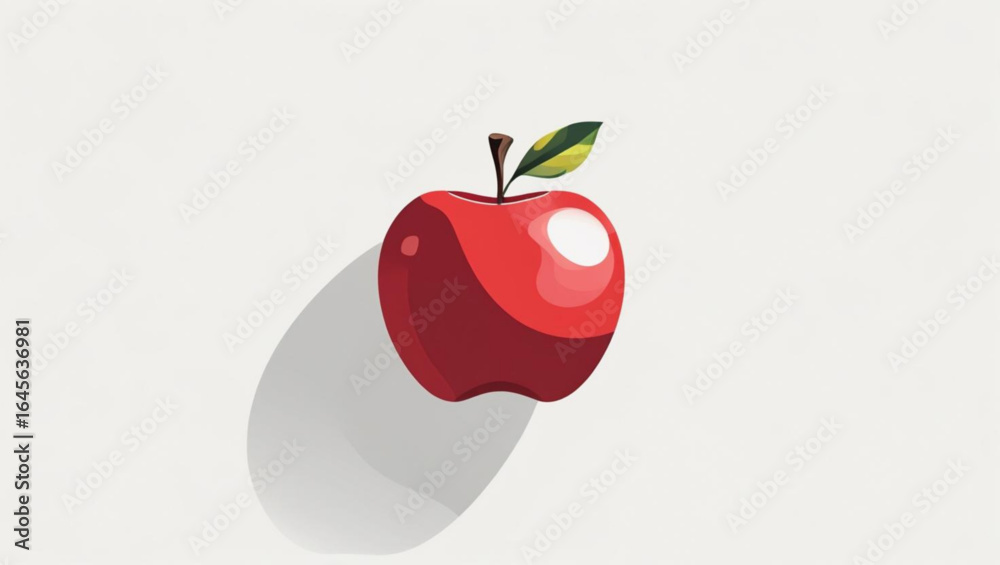 Wall mural illustration of a red apple with realistic shading and a soft shadow