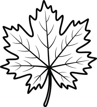 Black and white graphic of a single maple leaf with thick outlines autumn fall