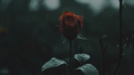 Solitary rose in the rain: A moment of resilience and natural beauty captured