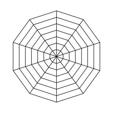 Decagonal graph infographic. Radar or spider diagram template. Flat blank decagon for statistic and analytic. Vector simple graphic illustration. Editable line.