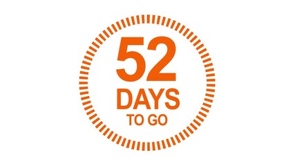 52 days to go, 52 days count animation, motion graphics running numbers counting days, 52 days in a month, 52 days left, 4K HD video with white and green background  alpha channel
