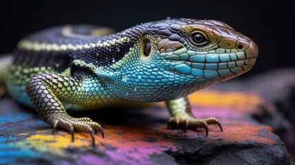 Naklejka premium Close up of a colorful lizard with vibrant blue and green scales