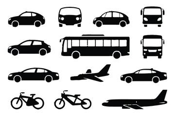 Collection of vehicle silhouettes on white background