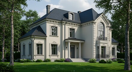 Spacious stylish house exterior featuring premium finishes, blending classic and modern styles residence featuring premium amenities