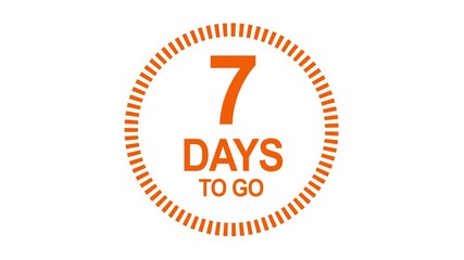 7 days to go, 7 days count animation, motion graphics running numbers counting days, 7 days in a month, 7 days left, 4K HD video with white and green background  alpha channel