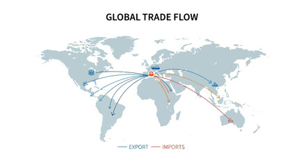 Naklejka premium Global Trade Flow Illustration Depicting Import and Export Routes