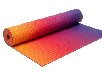 Rolled yoga mat with colorful gradient isolated on white background