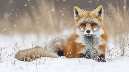 Obraz premium Red fox in winter snow