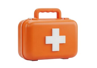 Obraz premium Orange first aid kit with white cross isolated on white background