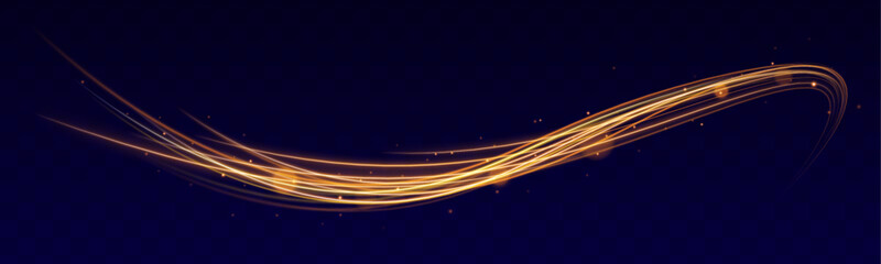 Shine magic gold swirl with flare sparkles. Yellow swirl, curved curve effect. Fire comet flying. Shining lights in motion with small particles.  © MEDUZA