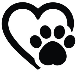 Heart shaped paw print symbol of animal love and care