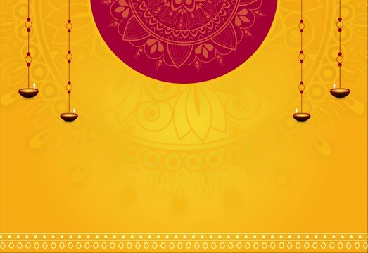 Abstract Yellow background with golden ornament mandala candle puja hindu ceremony bengali attribute video motion