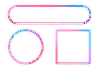 Illustration of neon electric style square frame. Gradient pink purple blue color. Isolated on transparent background. PNG  © MEDUZA