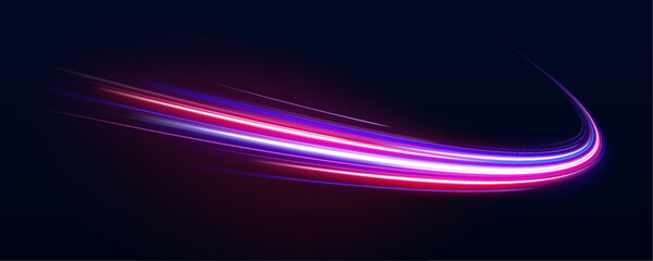 Lines in the shape of a comet against a dark background. Vortex streams of neon light. Abstract vector fire circles, sparkling swirls and energy light spiral frames.  © MEDUZA