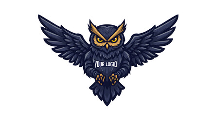 Vector owl mascot logo with spread wings, a powerful and wise brand identity for any company.