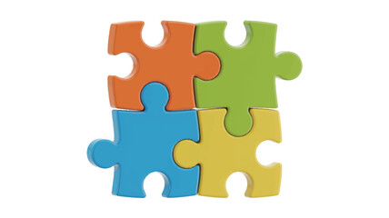 Four Vibrant Interlocking Puzzle Pieces on a White Background jigsaw connection