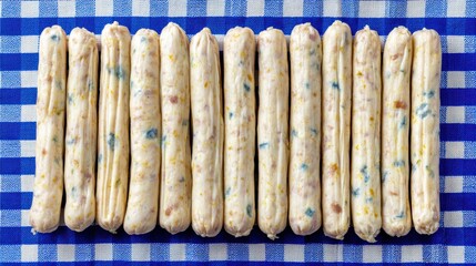 Raw Sausage Links on Gingham - Meat Prep, Food Still Life