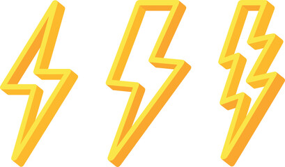 Three yellow 3d lightning bolt symbols on white background thunderbolt electricity