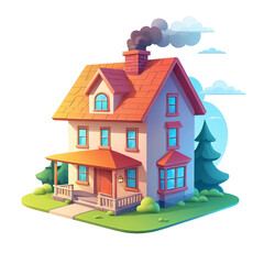 Vibrant Cartoon House with a Modern and Abstract Design: A stylish and comfortable illustration for real estate, home, and family themes