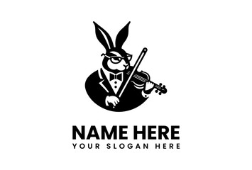 A Dapper Rabbit Musician Playing Violin with Stylish Glasses and Bowtie.