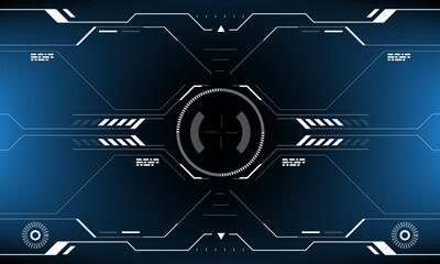 HUD sci-fi interface screen view white circular geometric design virtual futuristic technology creative display on blue vector