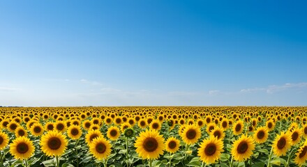 Obraz premium Sunflower Field in Summer with Clear Blue Sky