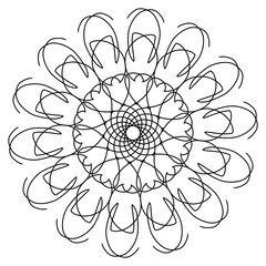Abstract black and white line art graphic floral pattern on blank background for screen printing tile designs or tattoo designs.