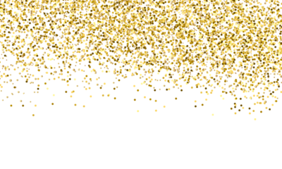gold glitter round particles confetti. Luxury sparkling glitter dust falling isolated on transparent background. Falling magic glitter confetti, golden dust. Modern Design elements or decoration, PNG
