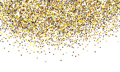 gold glitter round particles confetti. Luxury sparkling glitter dust falling isolated on transparent background. Falling magic glitter confetti, golden dust. Modern Design elements or decoration, PNG
