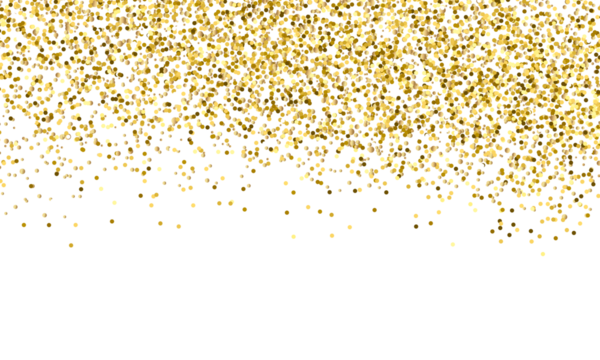 gold glitter round particles confetti. Luxury sparkling glitter dust falling isolated on transparent background. Falling magic glitter confetti, golden dust. Modern Design elements or decoration, PNG
