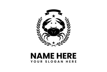 Elegant Crab Emblem with Laurel Wreath Stars and Banner Design.